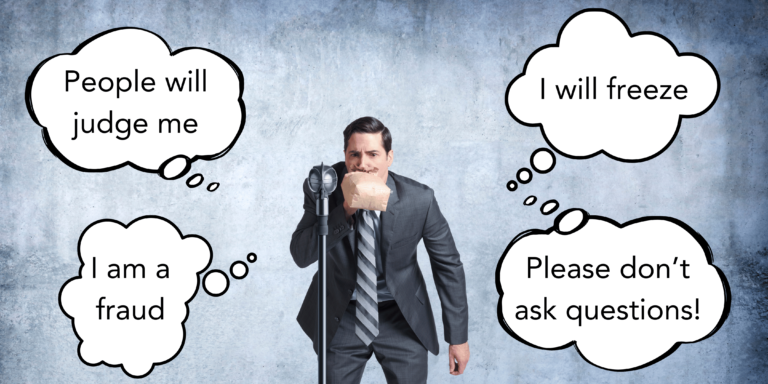 Man fighting fear of public speaking
