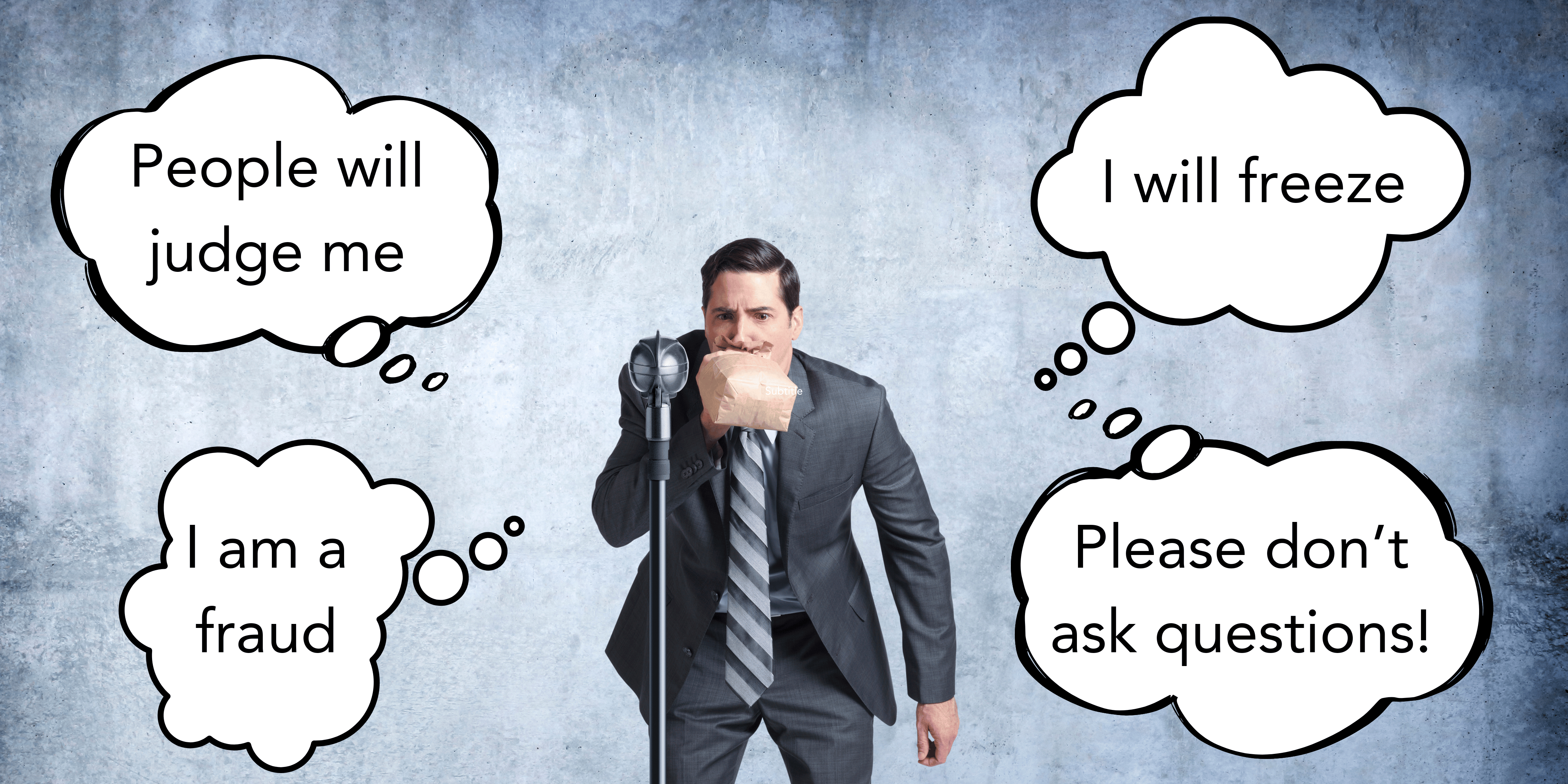 Man fighting fear of public speaking